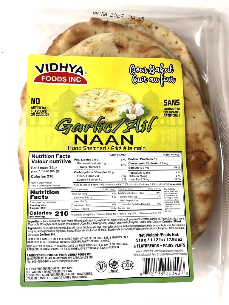 Vidhya Garlic Naan 340g